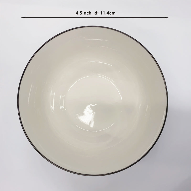 4.5inch Simple Black Rim High Temperature Resistant New Bone China Household Rice Bowl