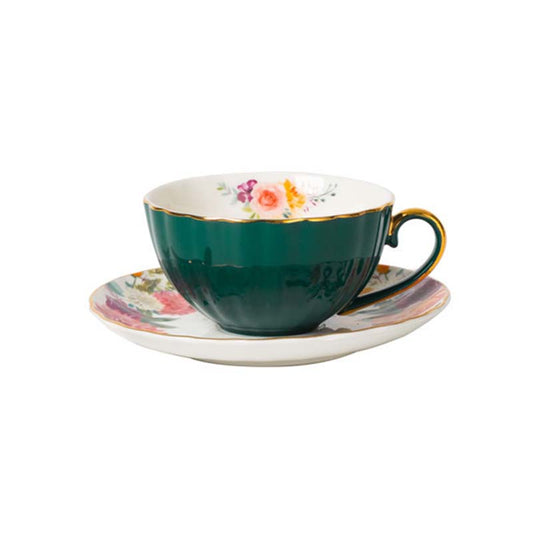 New Bone China European Luxury Vintage Floral Coffee Cup and Saucer Set 4 Colors