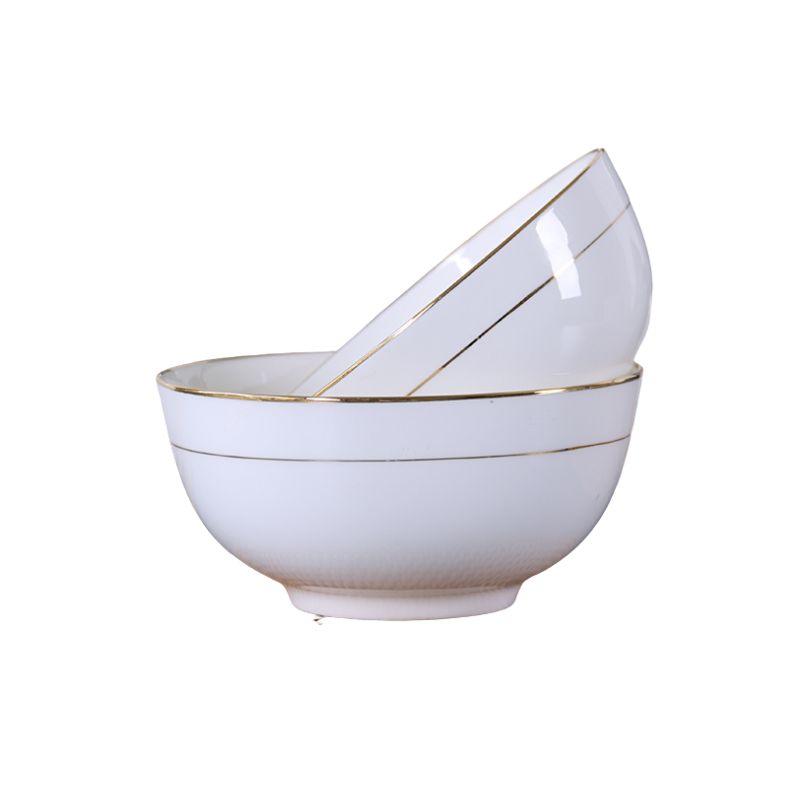 Bone China Household Bowl Salad Bowl Grain Bowl with Gold Edge